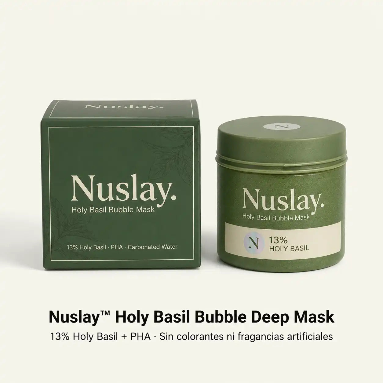 Nuslay Mascarilla Burbuja Albahaca Sagrada bote cerrado - producto completo