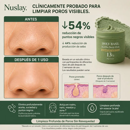 Nuslay Mascarilla Burbuja resultado antes y después - poros más limpios y piel más luminosa