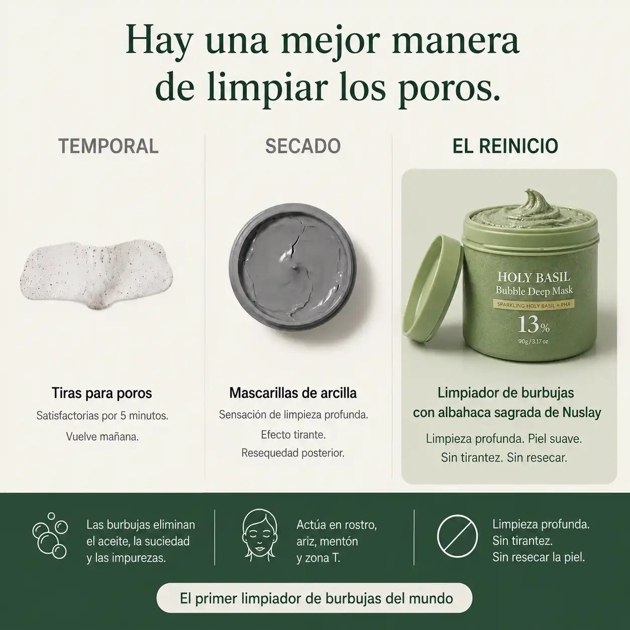 Cómo usar la Mascarilla Burbuja Nuslay - aplicar en piel limpia y esperar 10-15 minutos